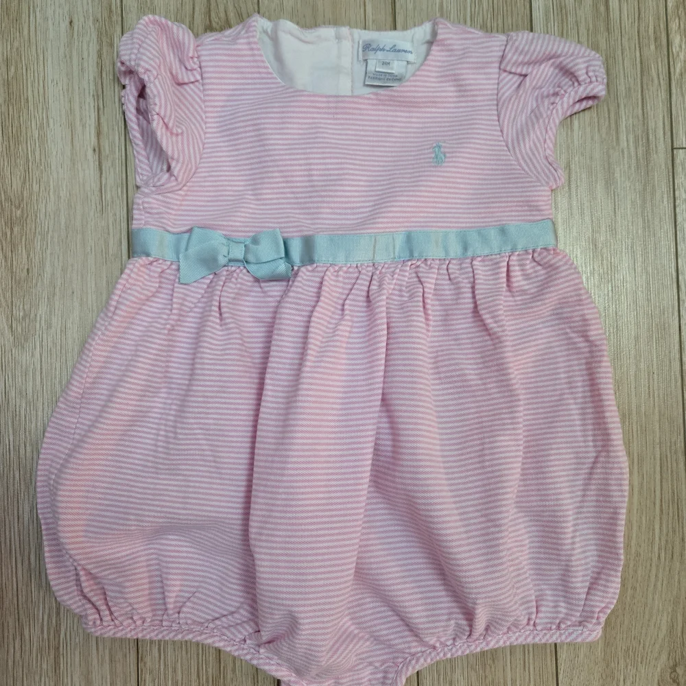 Ralph Lauren Pink Striped Diaper Cover with Blue Bow